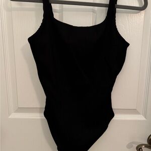 Black square neck one piece swimsuit